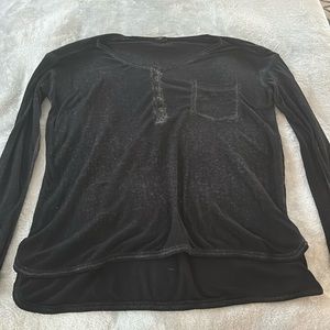 Free People Black Quarter Button Up Long Sleeve